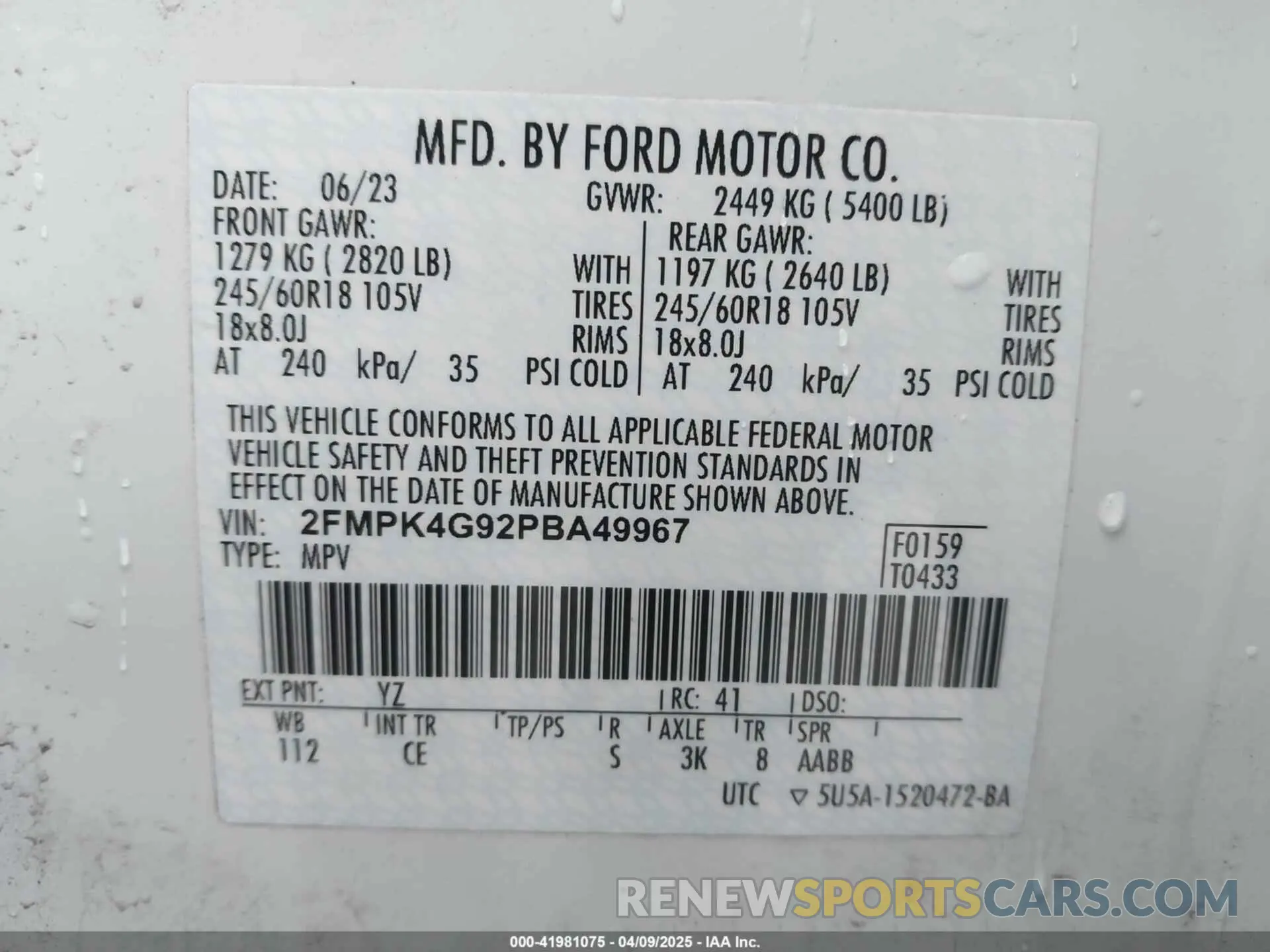 9 fotografías del automóvil dañado 2FMPK4G92PBA49967 FORD EDGE 2023