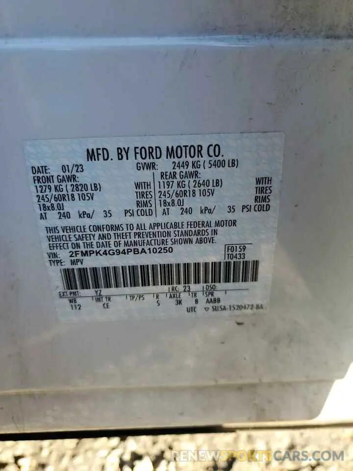 15 fotografías del automóvil dañado 2FMPK4G94PBA10250 FORD EDGE 2023