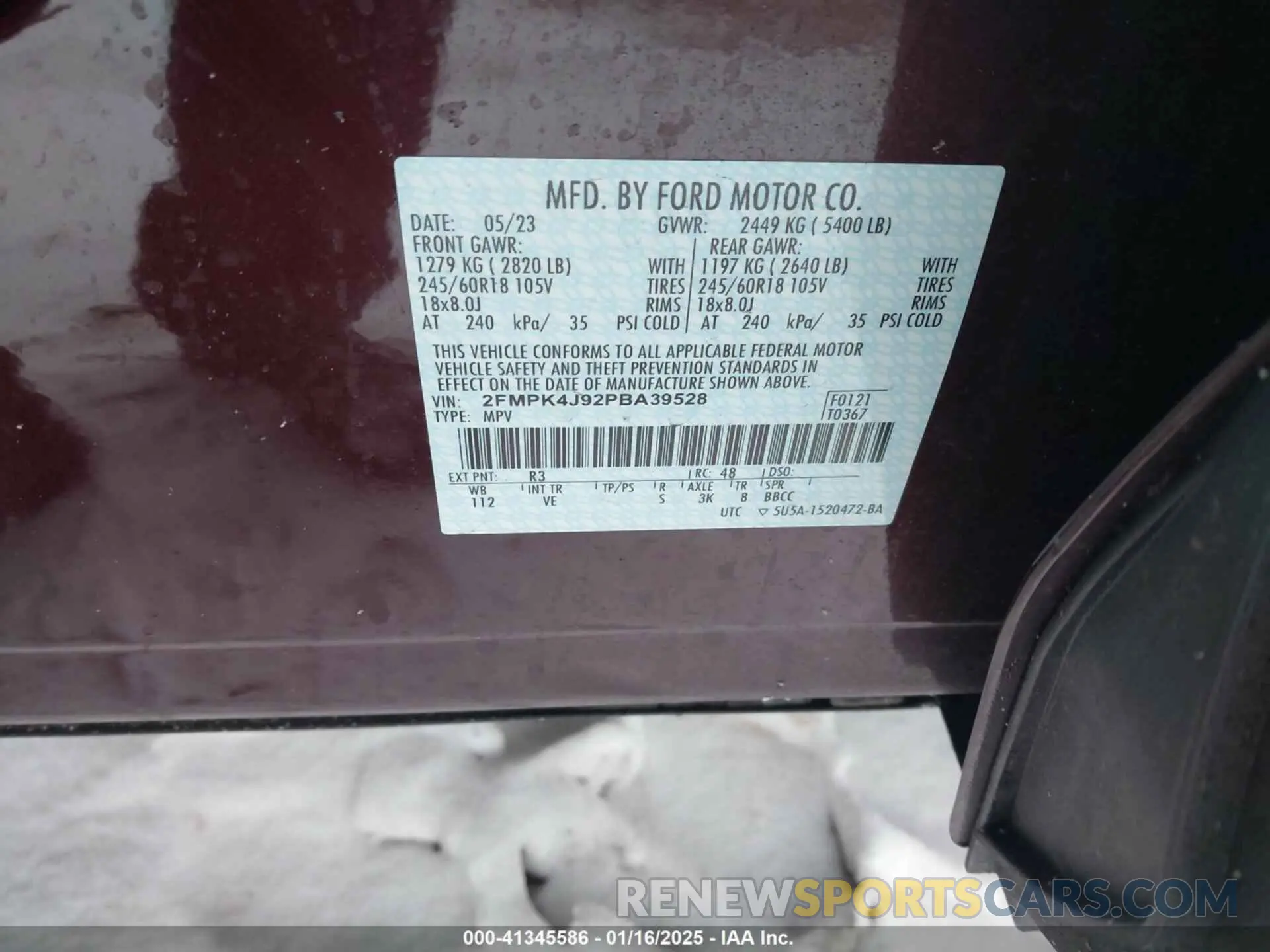 9 fotografías del automóvil dañado 2FMPK4J92PBA39528 FORD EDGE 2023