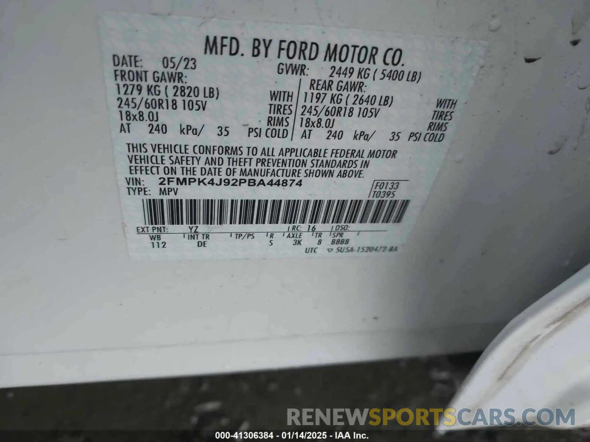 9 fotografías del automóvil dañado 2FMPK4J92PBA44874 FORD EDGE 2023