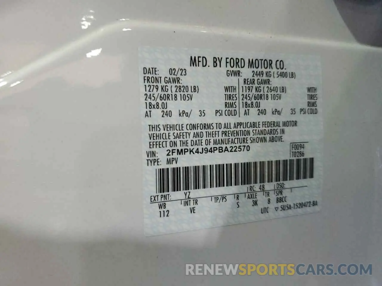 13 fotografías del automóvil dañado 2FMPK4J94PBA22570 FORD EDGE 2023