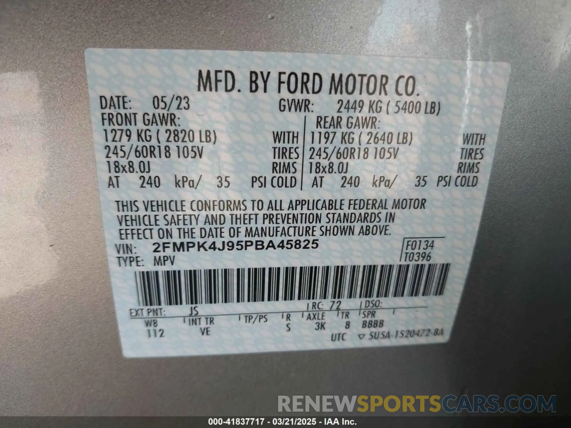 9 fotografías del automóvil dañado 2FMPK4J95PBA45825 FORD EDGE 2023