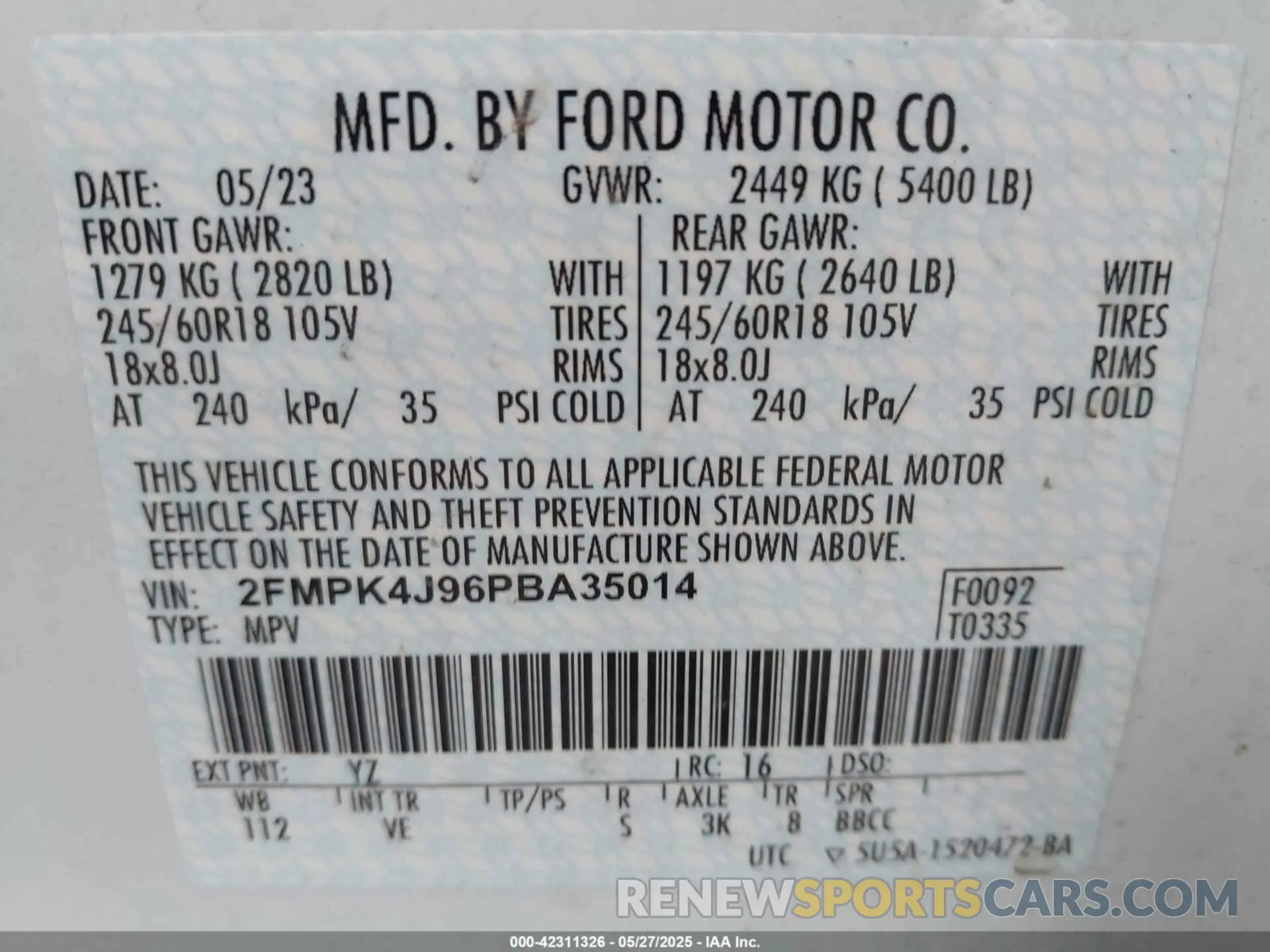 9 fotografías del automóvil dañado 2FMPK4J96PBA35014 FORD EDGE 2023