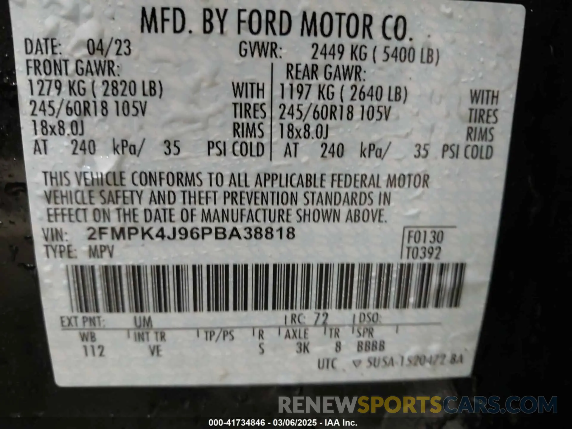 9 fotografías del automóvil dañado 2FMPK4J96PBA38818 FORD EDGE 2023