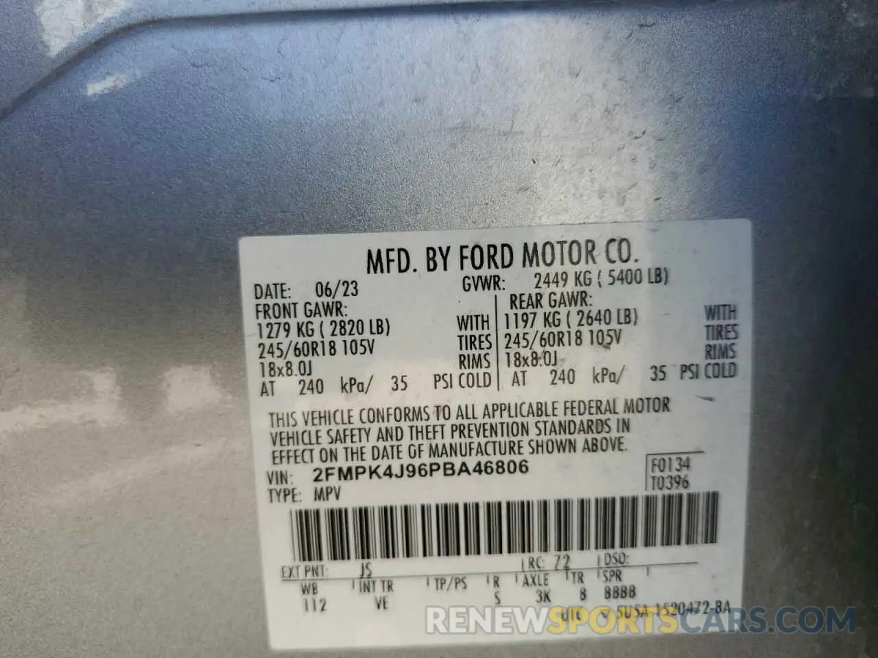 13 fotografías del automóvil dañado 2FMPK4J96PBA46806 FORD EDGE 2023