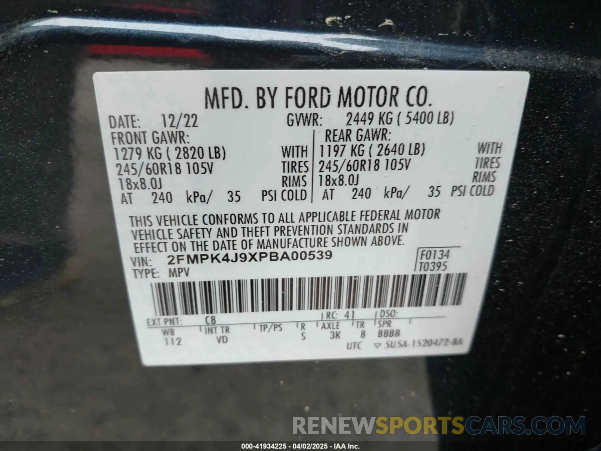 9 fotografías del automóvil dañado 2FMPK4J9XPBA00539 FORD EDGE 2023