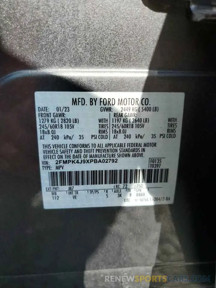 13 fotografías del automóvil dañado 2FMPK4J9XPBA02792 FORD EDGE 2023