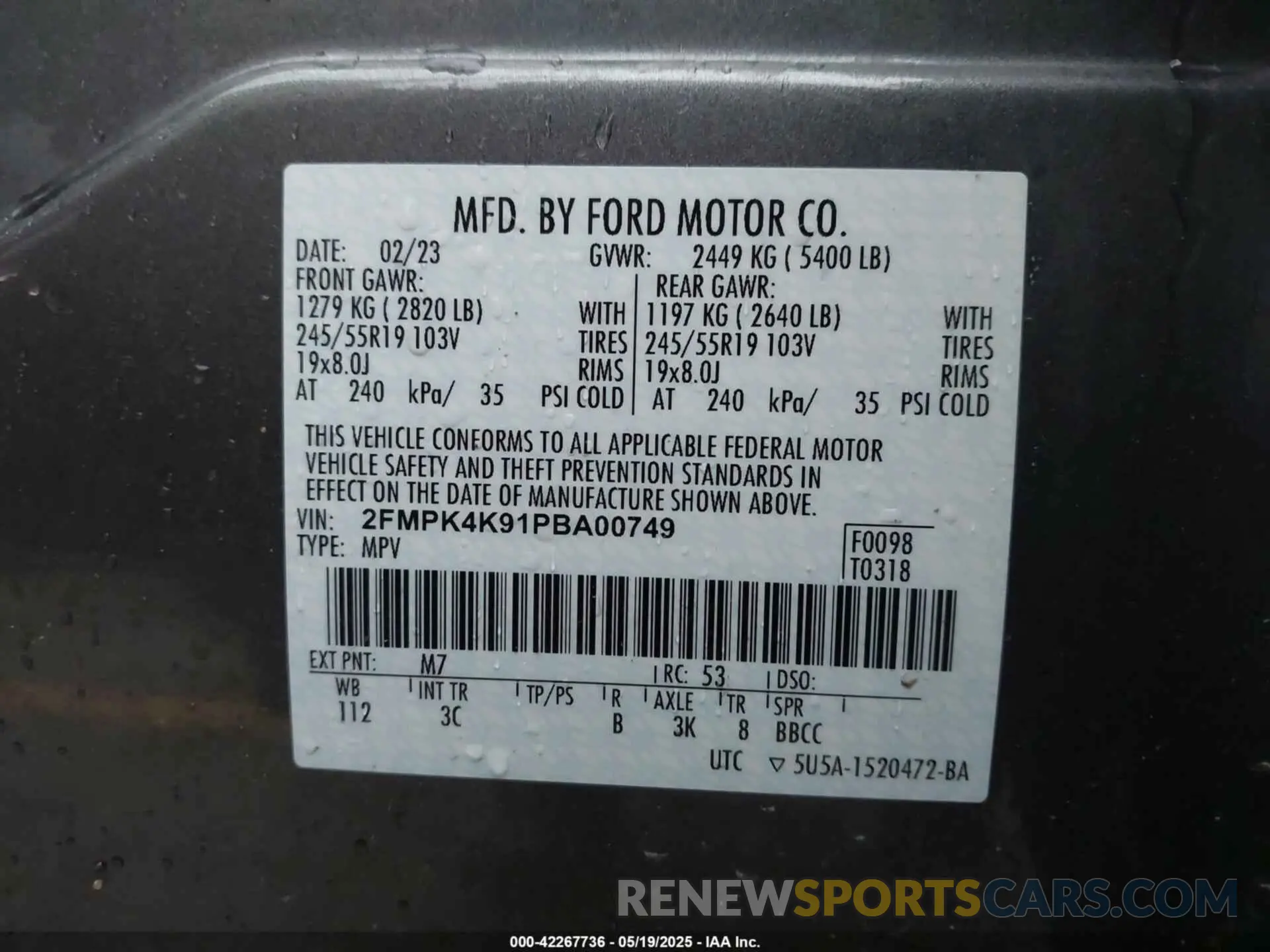 9 fotografías del automóvil dañado 2FMPK4K91PBA00749 FORD EDGE 2023