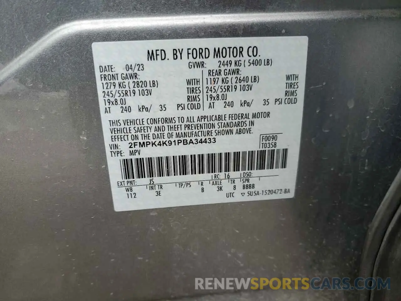 14 fotografías del automóvil dañado 2FMPK4K91PBA34433 FORD EDGE 2023