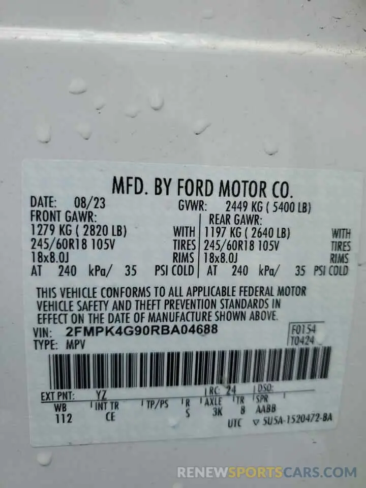 14 fotografías del automóvil dañado 2FMPK4G90RBA04688 FORD EDGE 2024