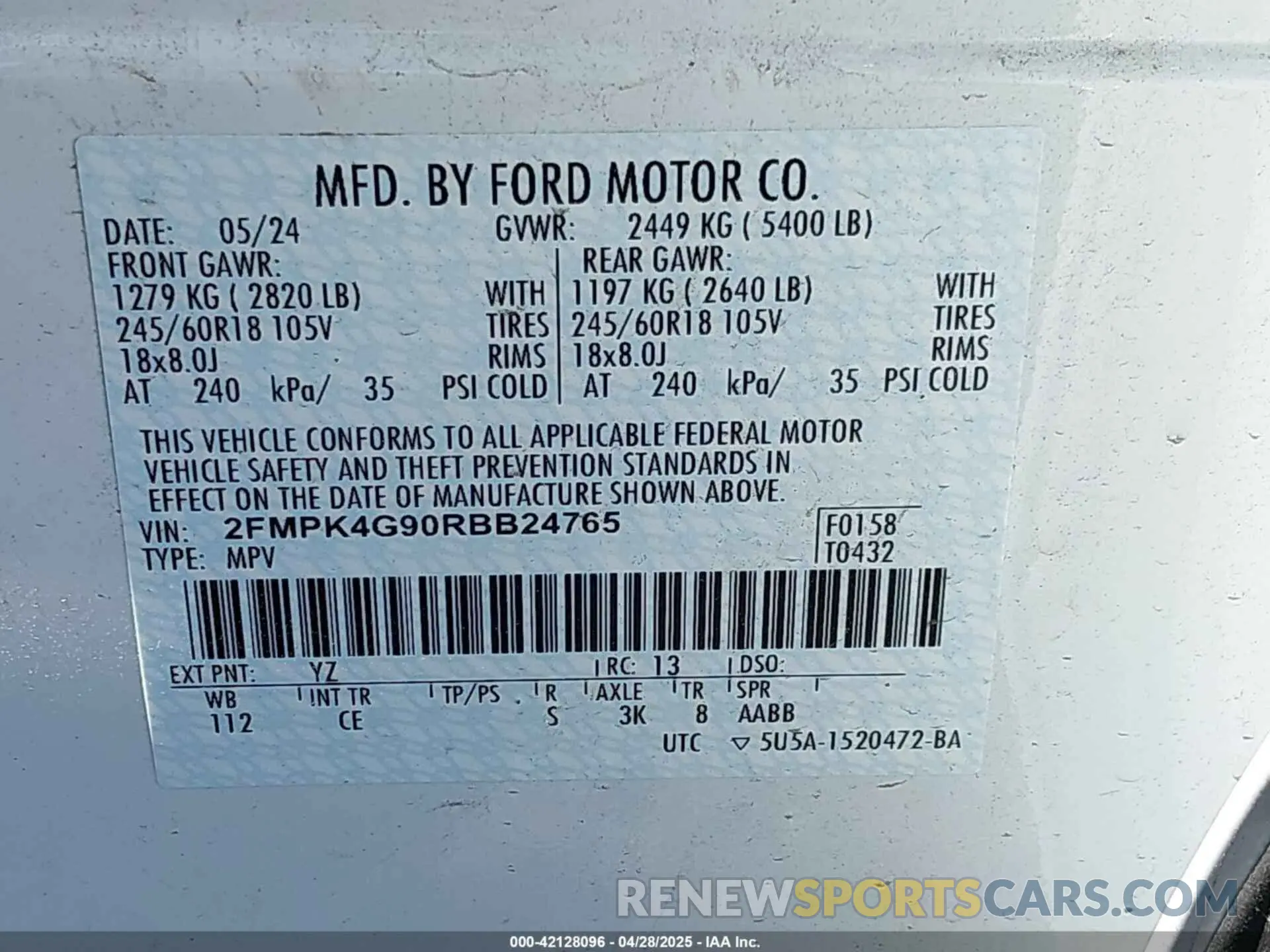 9 fotografías del automóvil dañado 2FMPK4G90RBB24765 FORD EDGE 2024