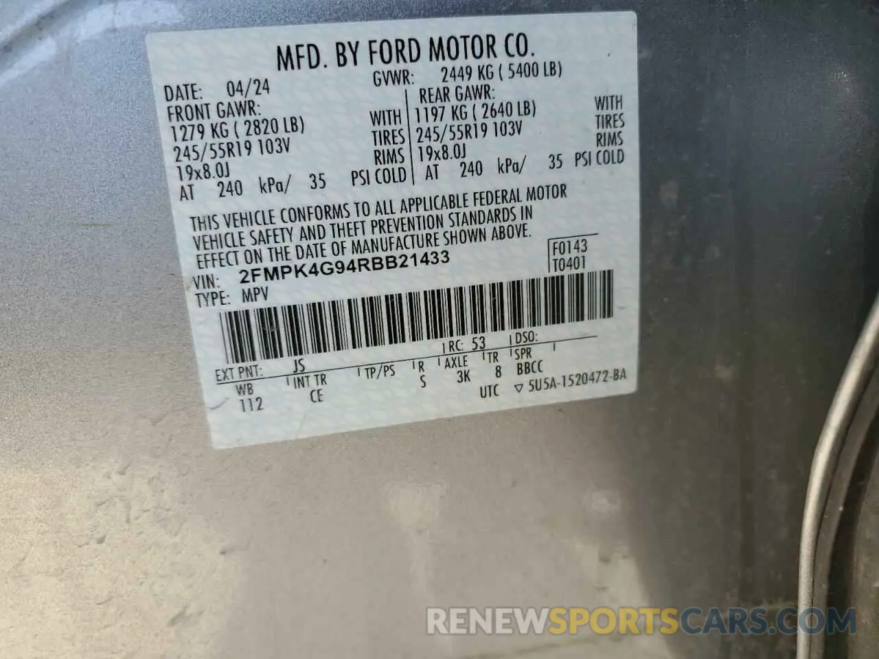 16 fotografías del automóvil dañado 2FMPK4G94RBB21433 FORD EDGE 2024
