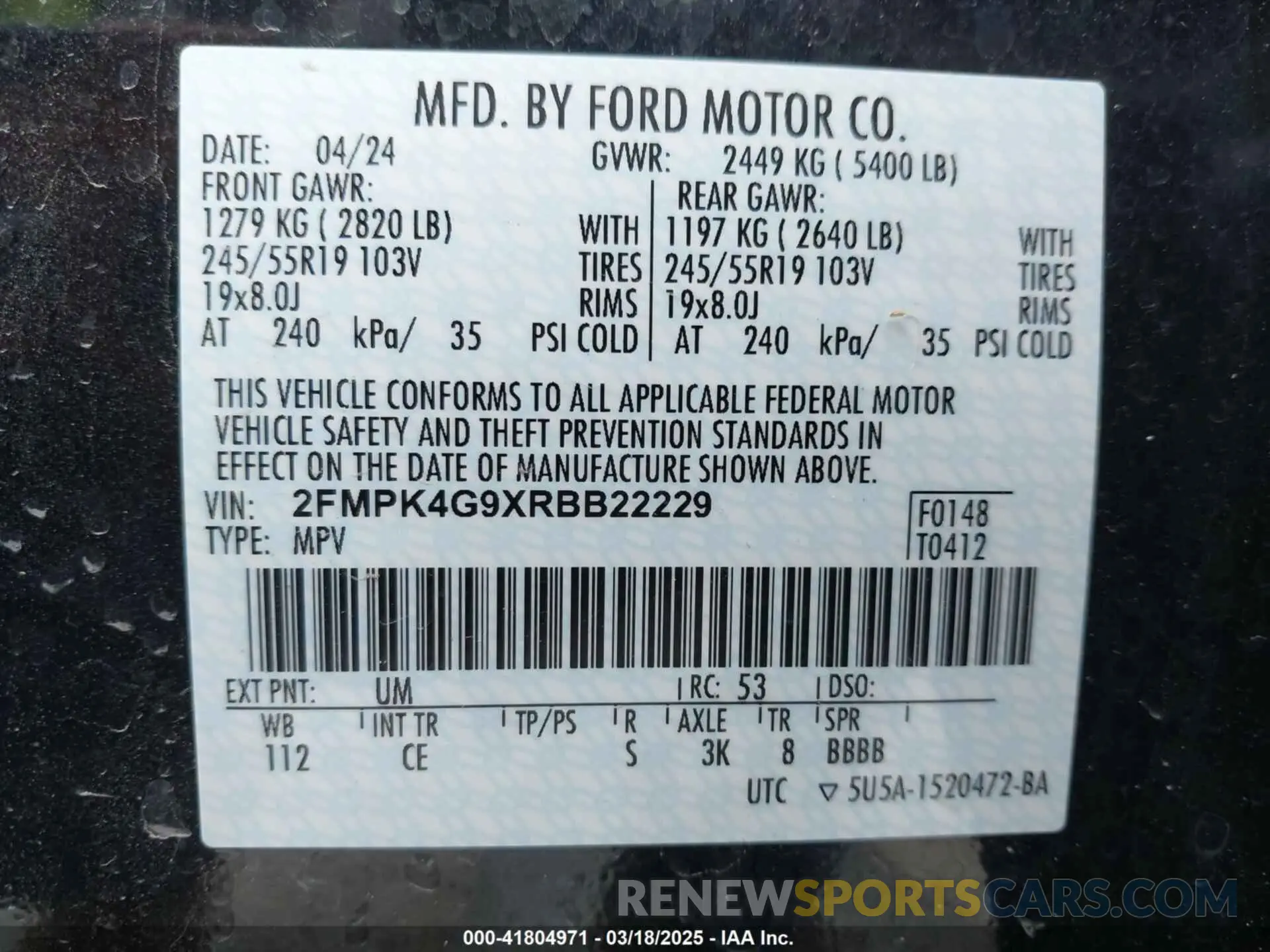 9 fotografías del automóvil dañado 2FMPK4G9XRBB22229 FORD EDGE 2024