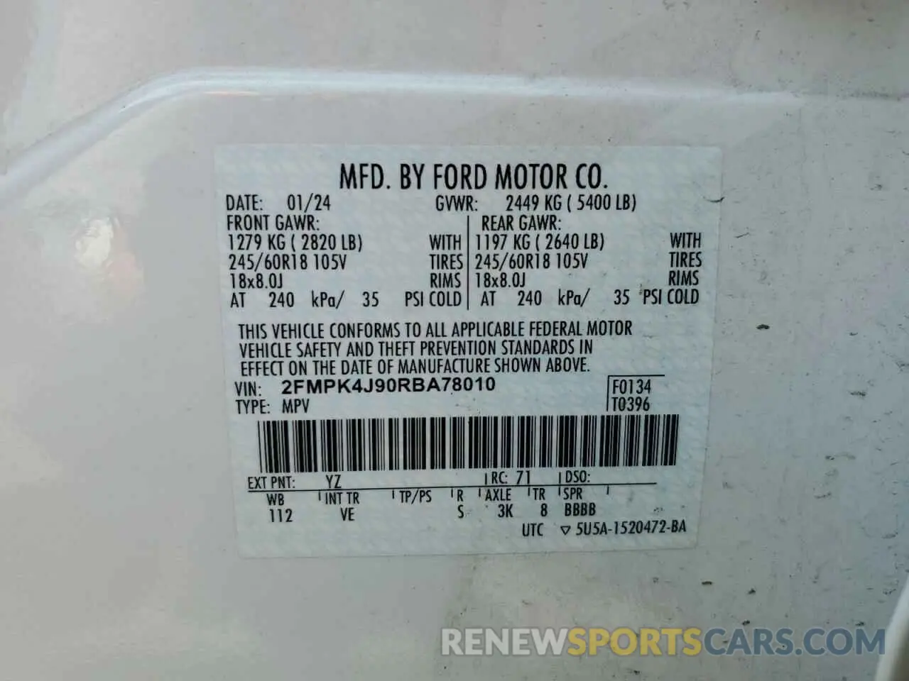 14 fotografías del automóvil dañado 2FMPK4J90RBA78010 FORD EDGE 2024