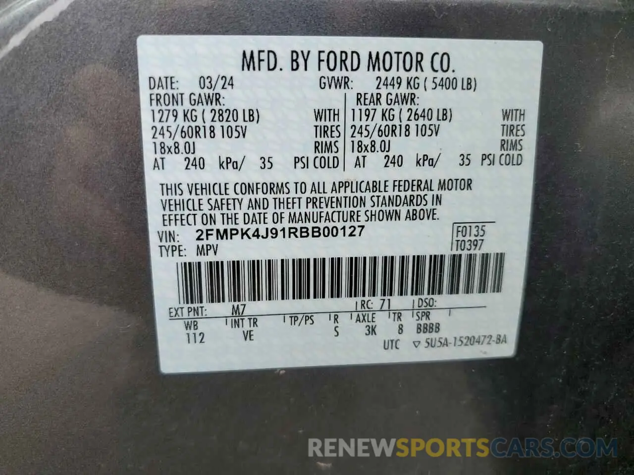 14 fotografías del automóvil dañado 2FMPK4J91RBB00127 FORD EDGE 2024