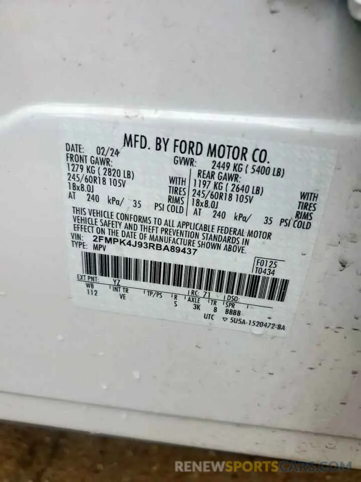 13 fotografías del automóvil dañado 2FMPK4J93RBA89437 FORD EDGE 2024