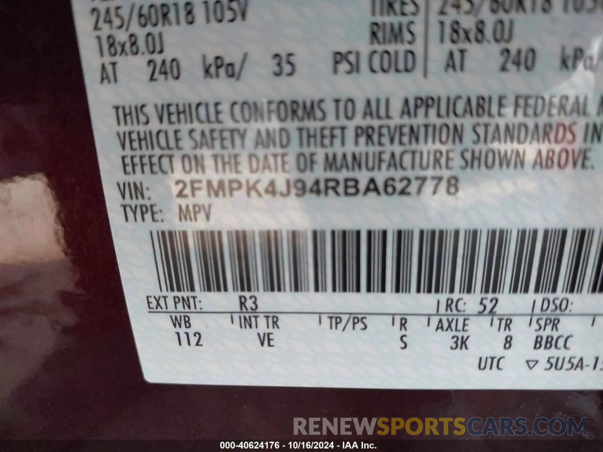 9 fotografías del automóvil dañado 2FMPK4J94RBA62778 FORD EDGE 2024