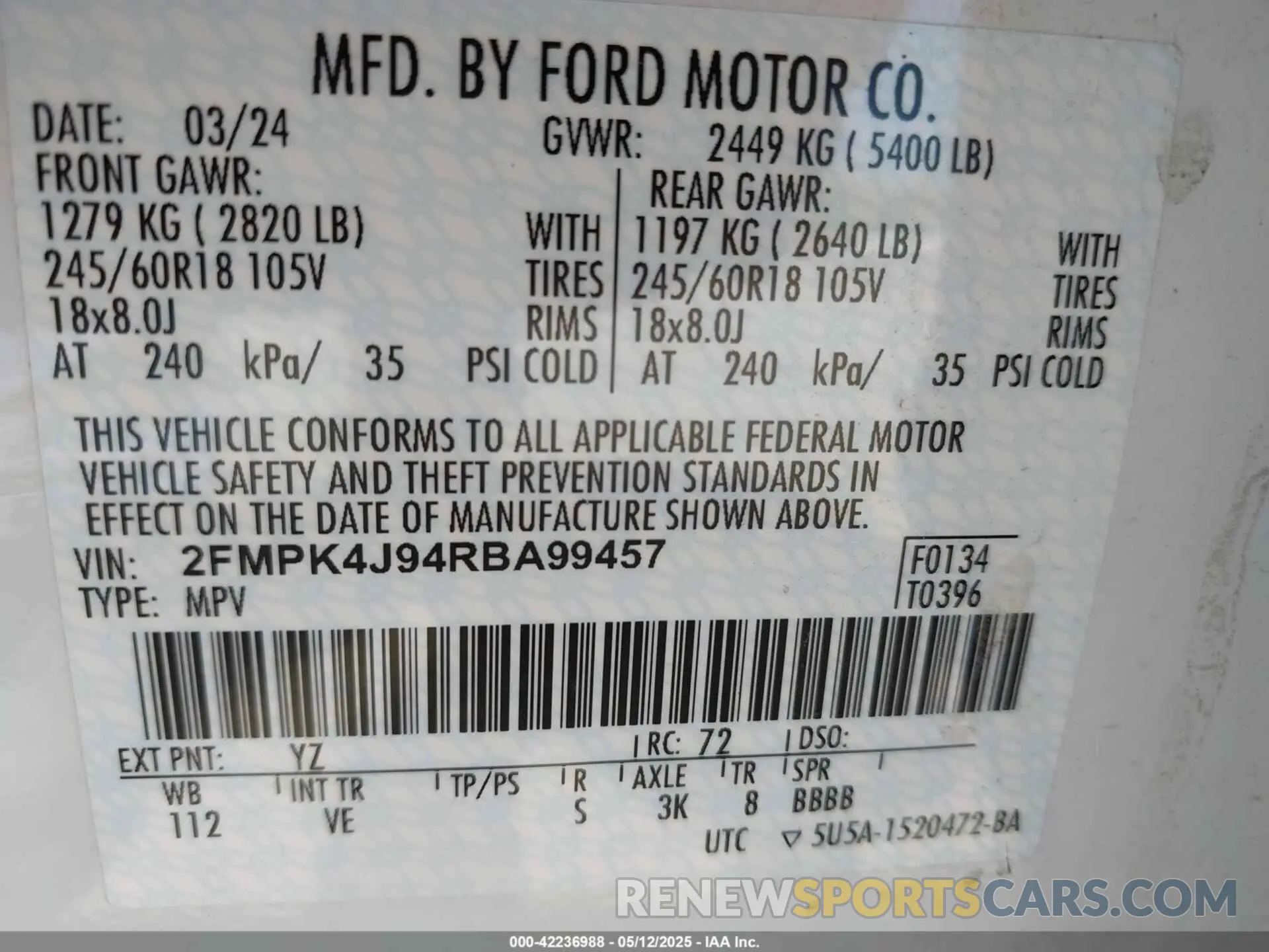 9 fotografías del automóvil dañado 2FMPK4J94RBA99457 FORD EDGE 2024
