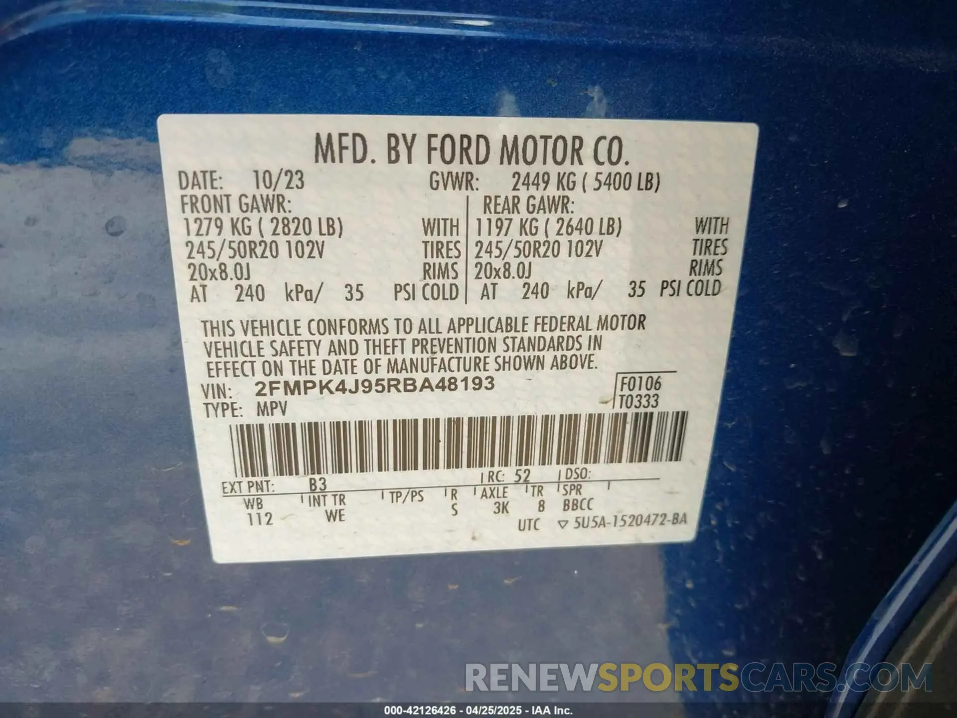 9 fotografías del automóvil dañado 2FMPK4J95RBA48193 FORD EDGE 2024