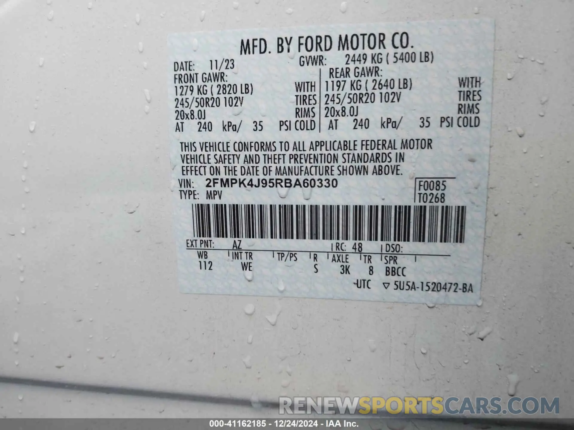 9 fotografías del automóvil dañado 2FMPK4J95RBA60330 FORD EDGE 2024