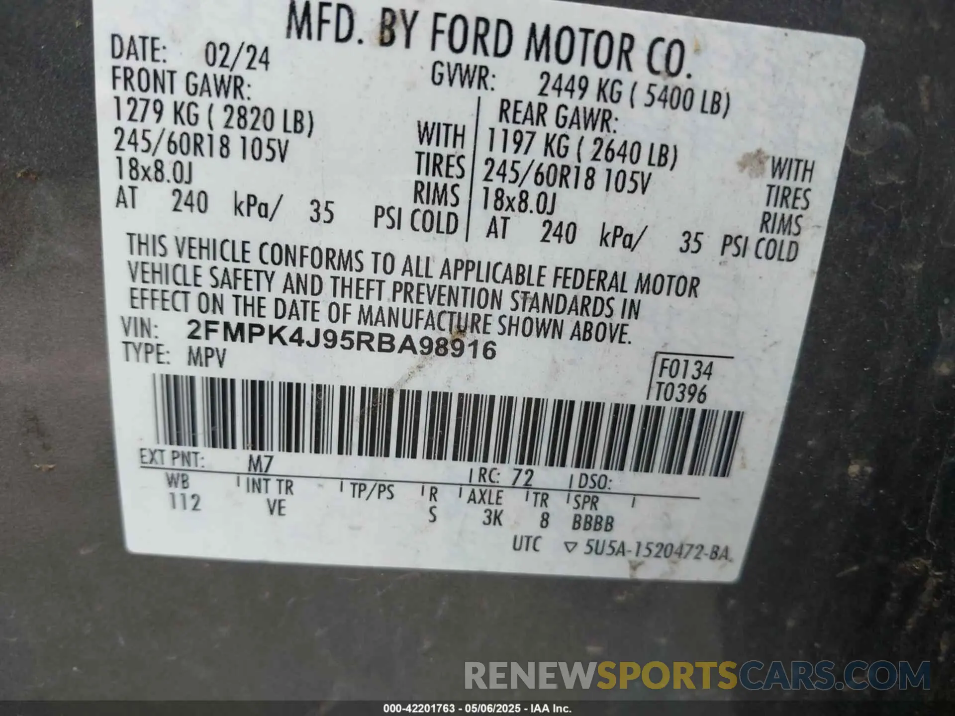9 fotografías del automóvil dañado 2FMPK4J95RBA98916 FORD EDGE 2024