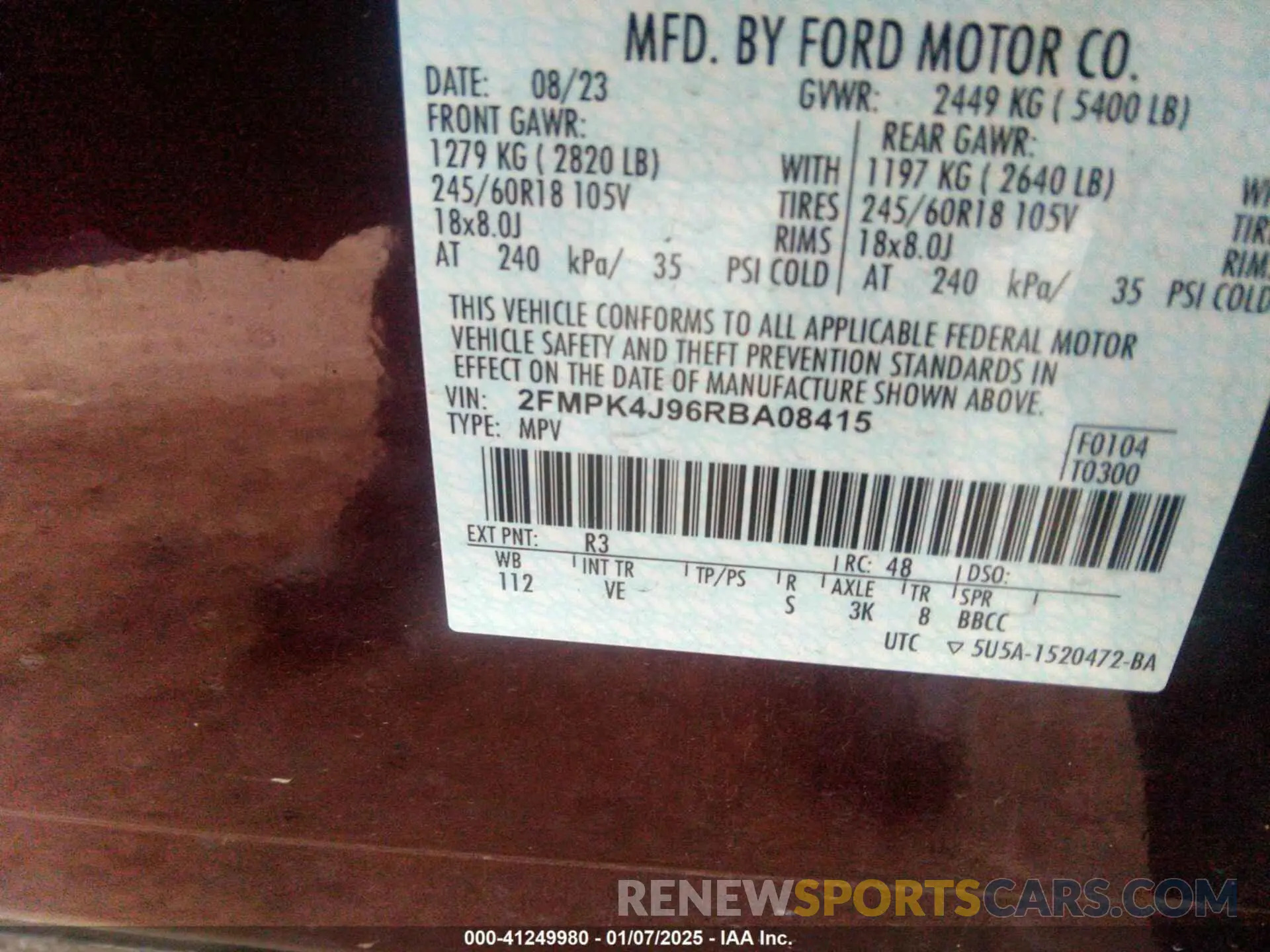 9 fotografías del automóvil dañado 2FMPK4J96RBA08415 FORD EDGE 2024