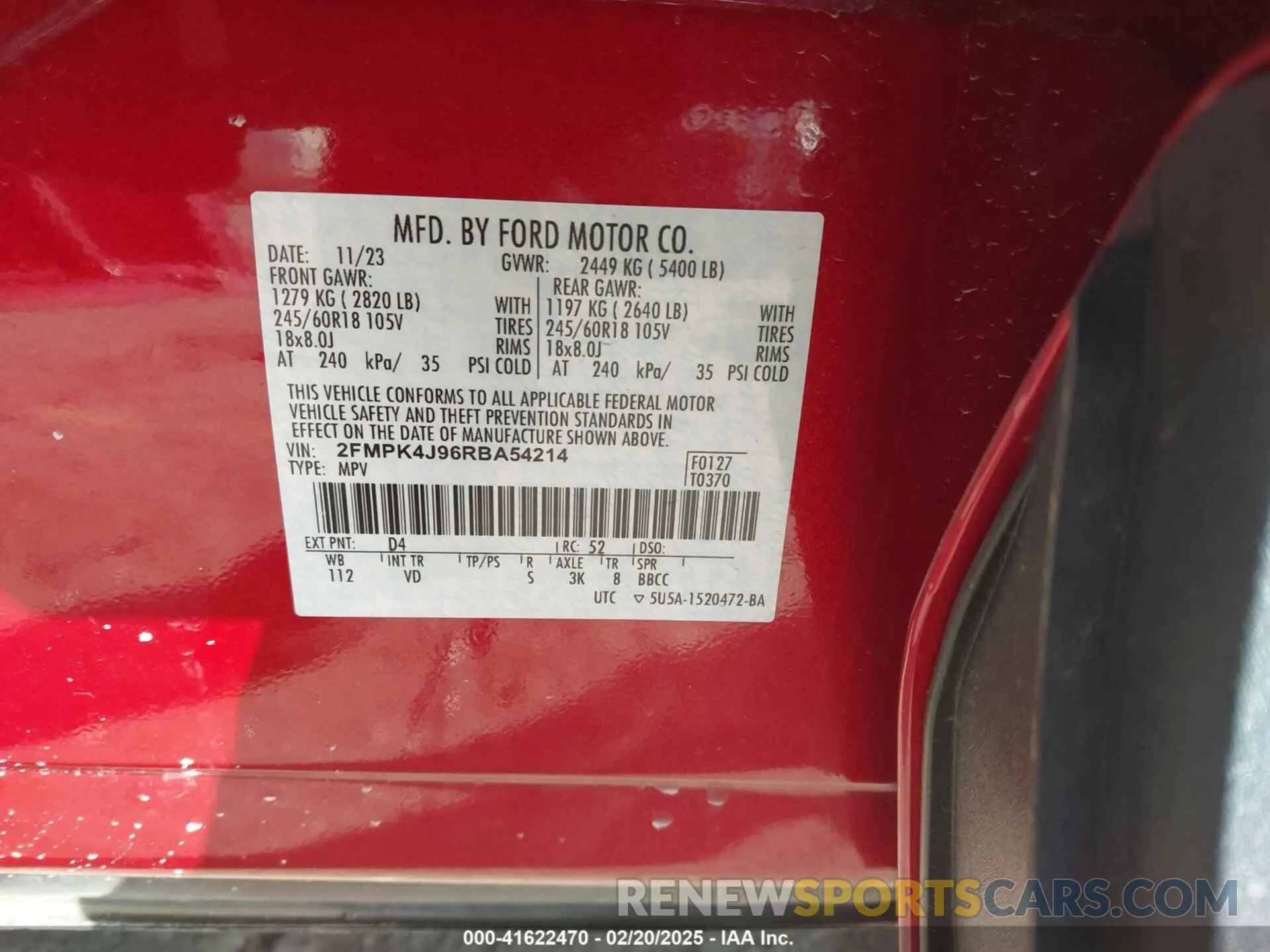 9 fotografías del automóvil dañado 2FMPK4J96RBA54214 FORD EDGE 2024
