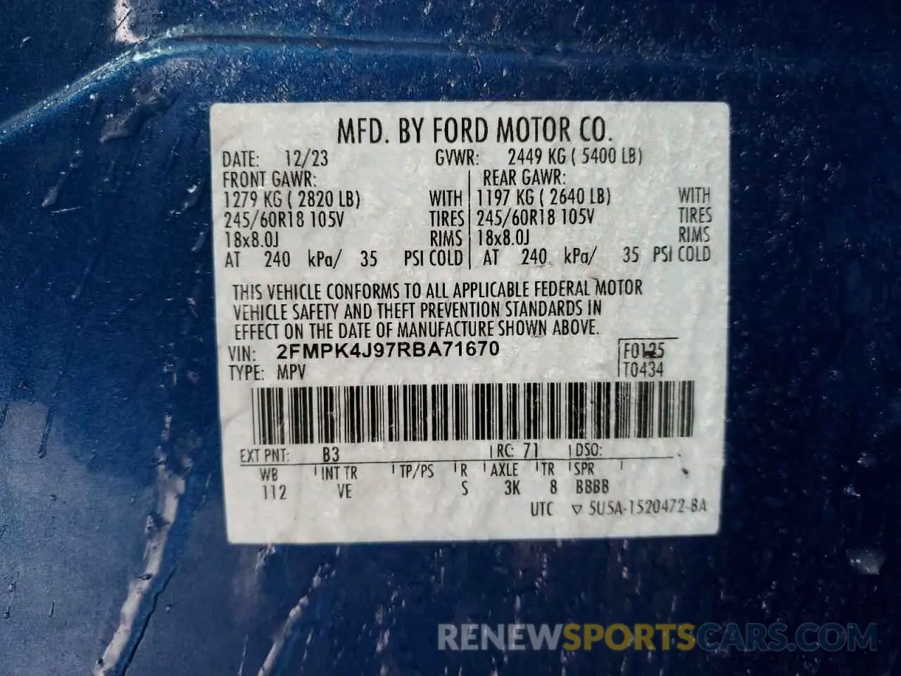 13 fotografías del automóvil dañado 2FMPK4J97RBA71670 FORD EDGE 2024
