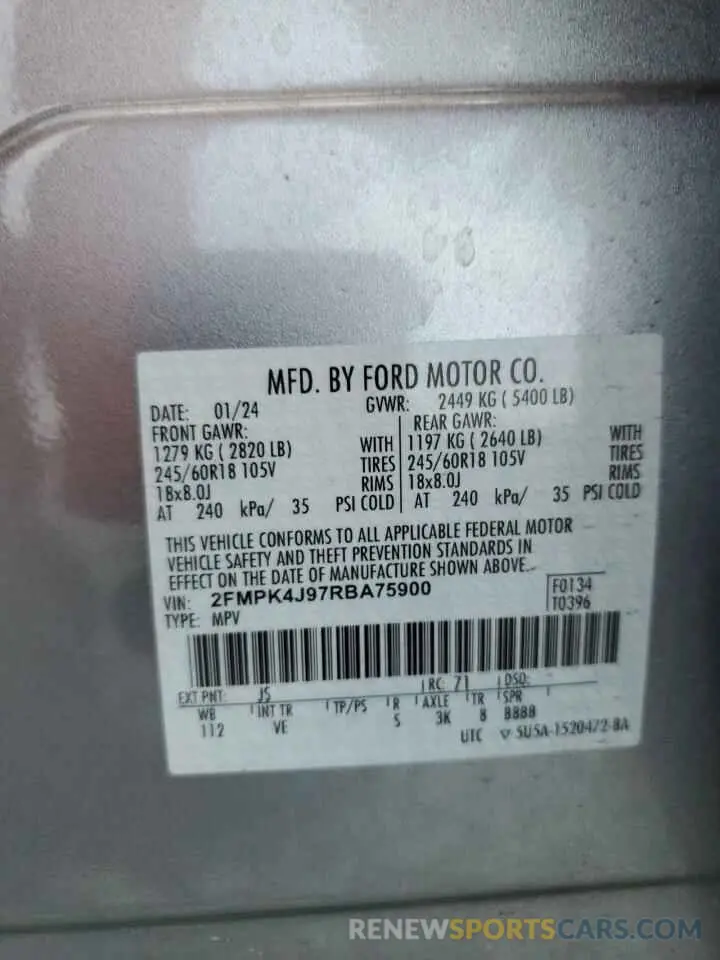14 fotografías del automóvil dañado 2FMPK4J97RBA75900 FORD EDGE 2024