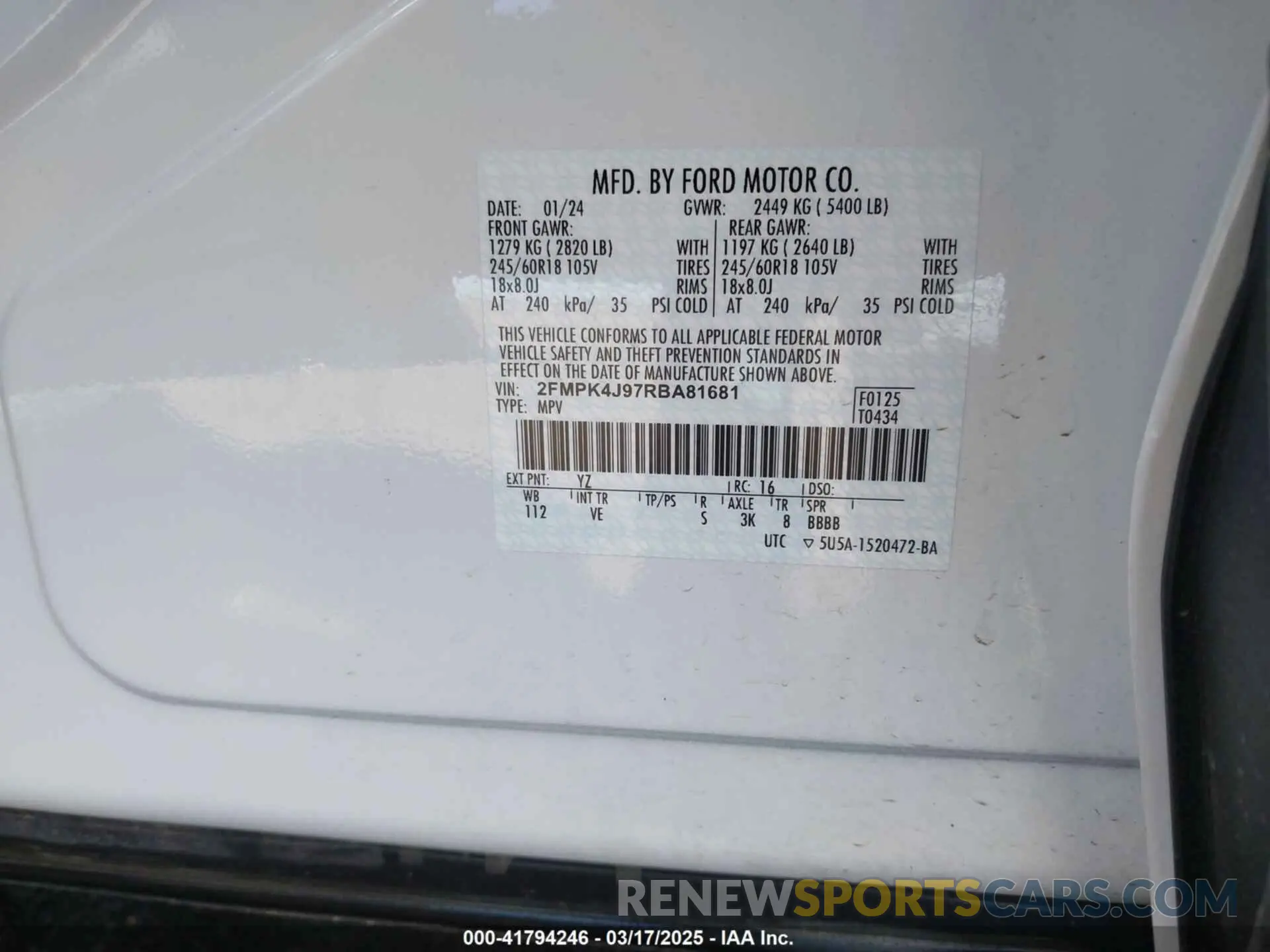 9 fotografías del automóvil dañado 2FMPK4J97RBA81681 FORD EDGE 2024