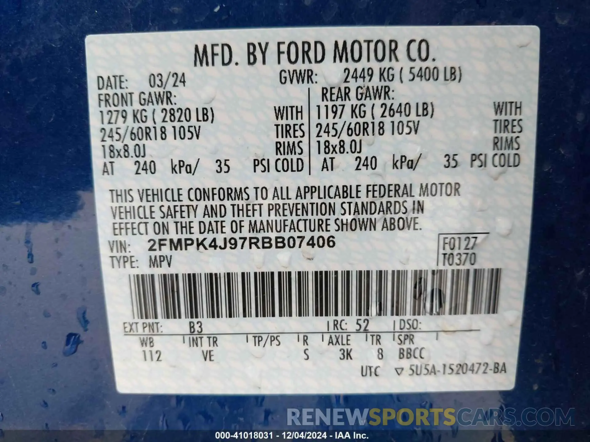 9 fotografías del automóvil dañado 2FMPK4J97RBB07406 FORD EDGE 2024