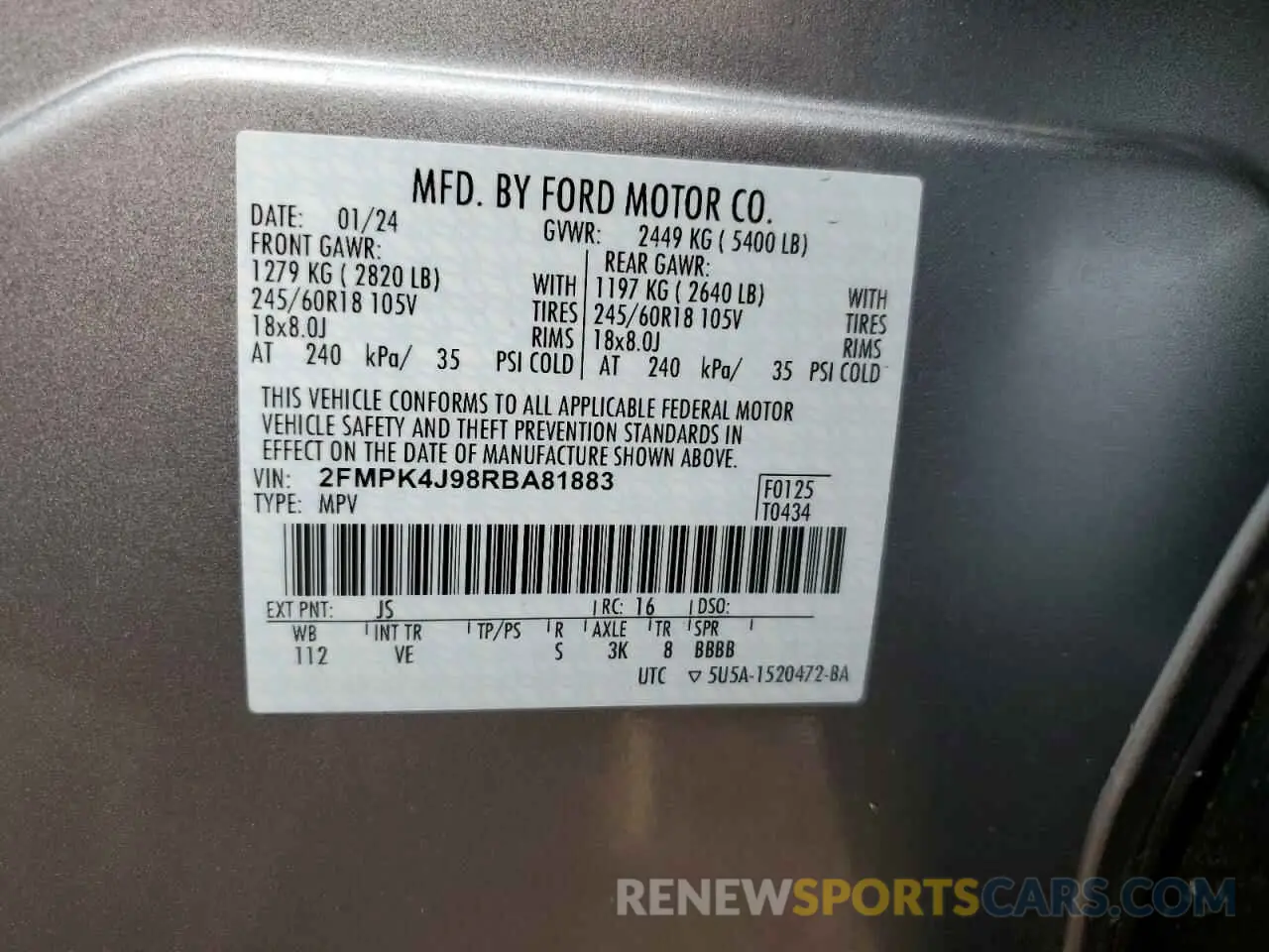 14 fotografías del automóvil dañado 2FMPK4J98RBA81883 FORD EDGE 2024