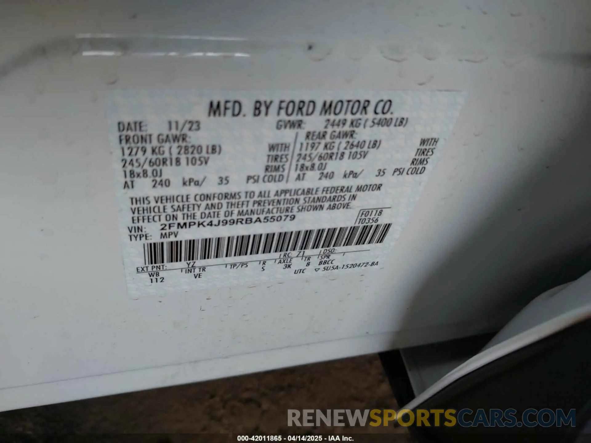9 fotografías del automóvil dañado 2FMPK4J99RBA55079 FORD EDGE 2024