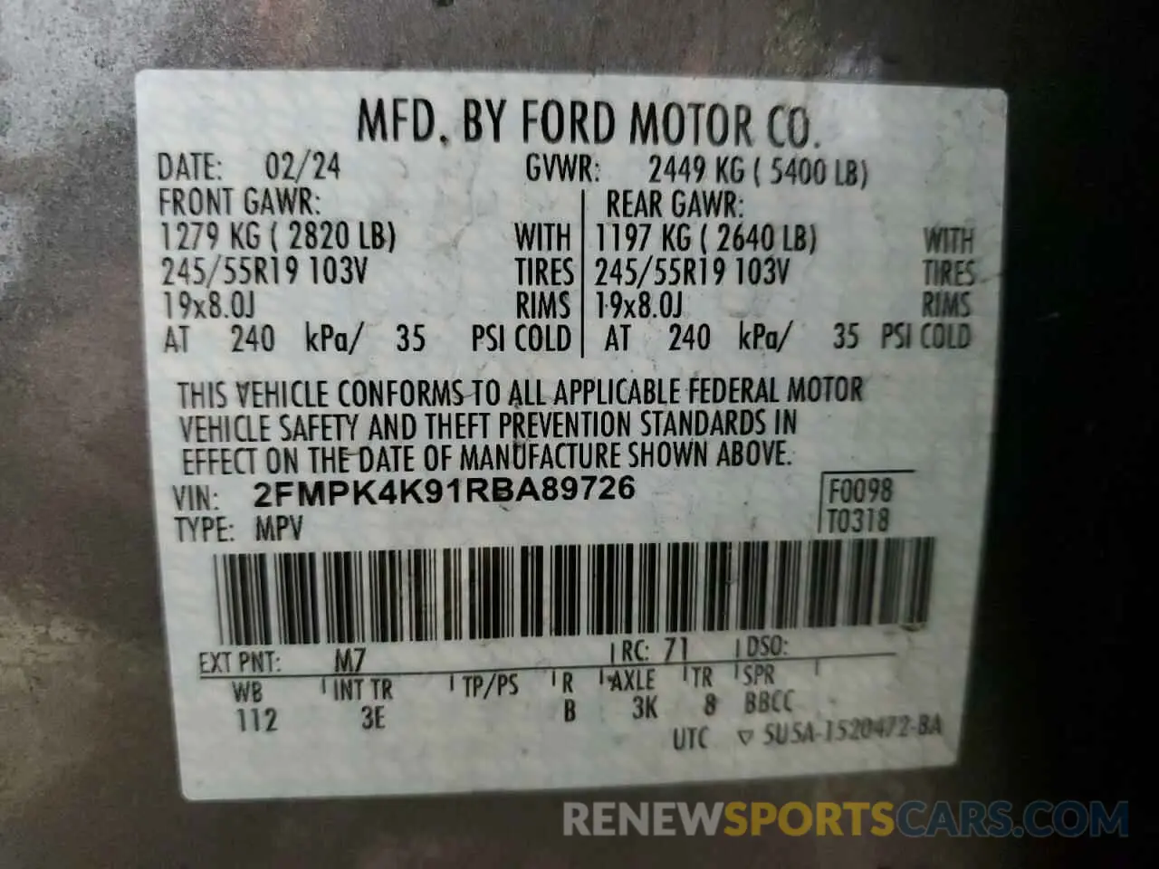 14 fotografías del automóvil dañado 2FMPK4K91RBA89726 FORD EDGE 2024