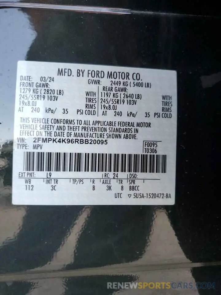 14 fotografías del automóvil dañado 2FMPK4K96RBB20095 FORD EDGE 2024