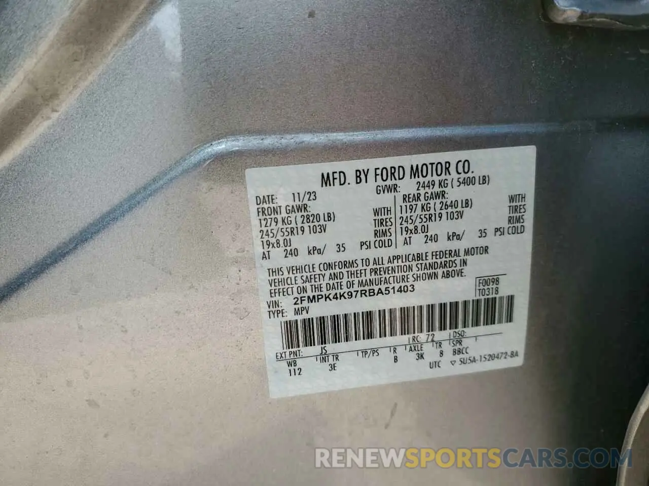 13 fotografías del automóvil dañado 2FMPK4K97RBA51403 FORD EDGE 2024