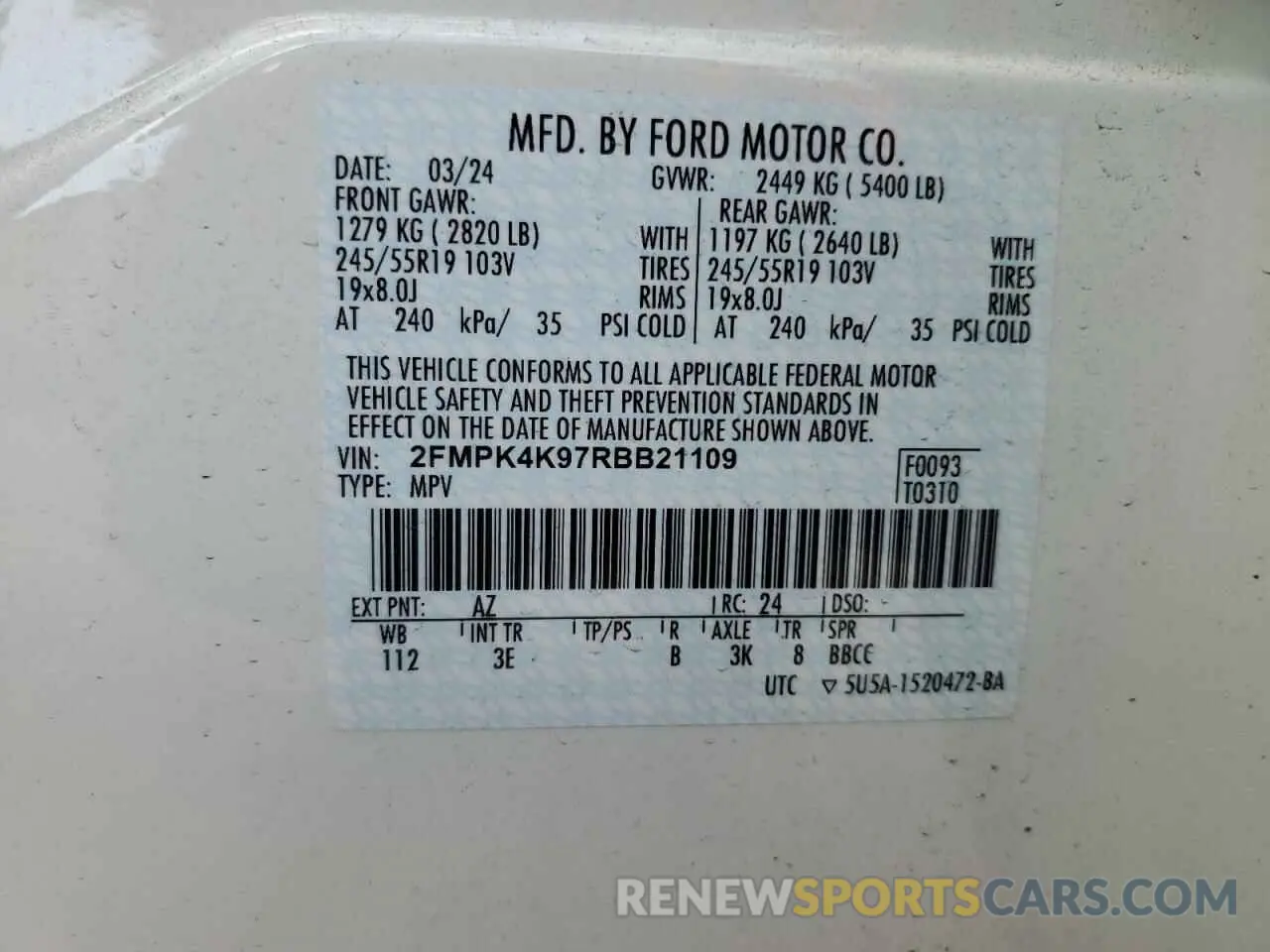 12 fotografías del automóvil dañado 2FMPK4K97RBB21109 FORD EDGE 2024