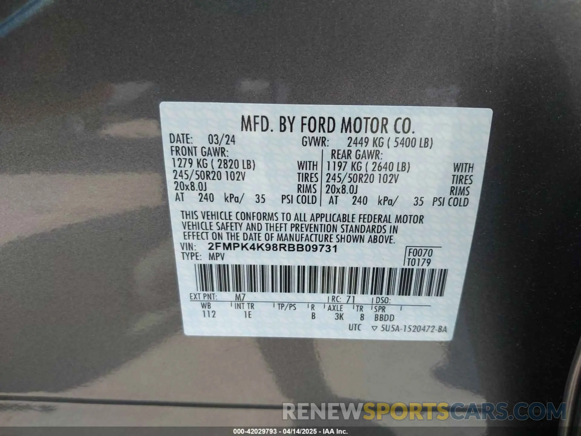 9 fotografías del automóvil dañado 2FMPK4K98RBB09731 FORD EDGE 2024