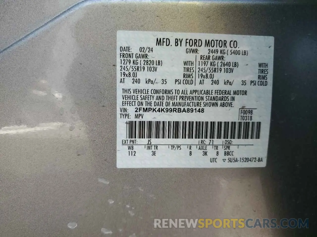 14 fotografías del automóvil dañado 2FMPK4K99RBA89148 FORD EDGE 2024