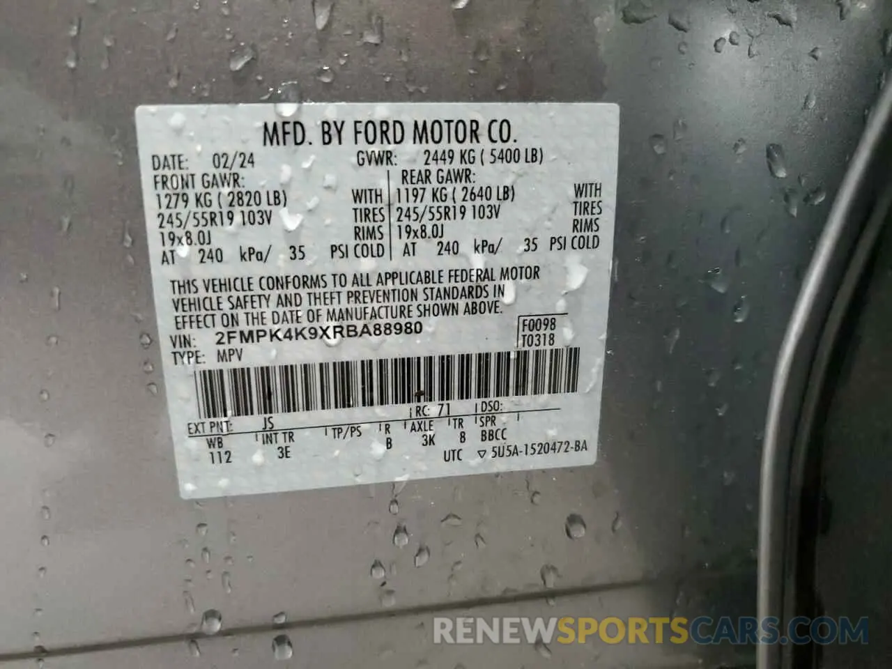 14 fotografías del automóvil dañado 2FMPK4K9XRBA88980 FORD EDGE 2024