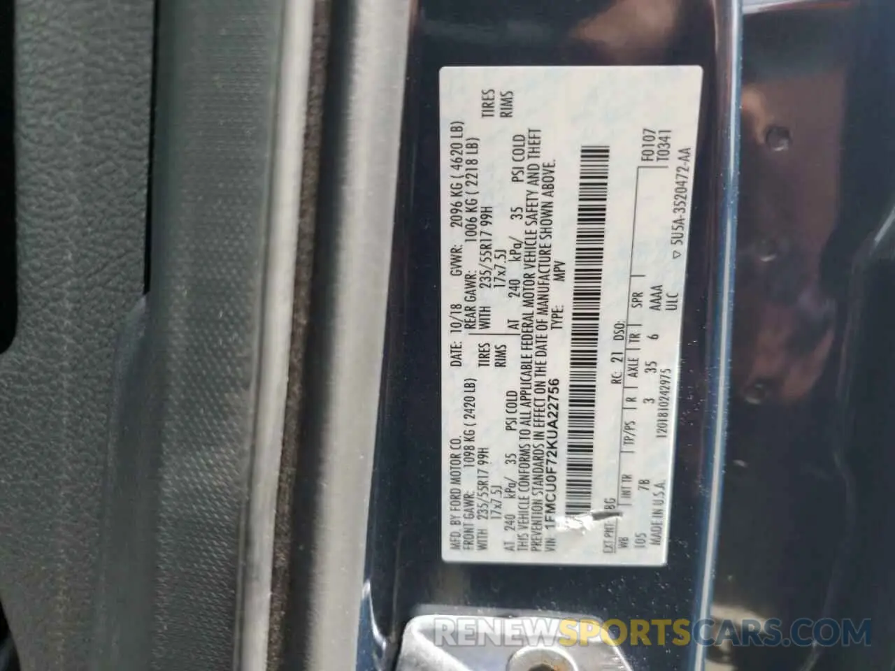 13 fotografías del automóvil dañado 1FMCU0F72KUA22756 FORD ESCAPE 2019