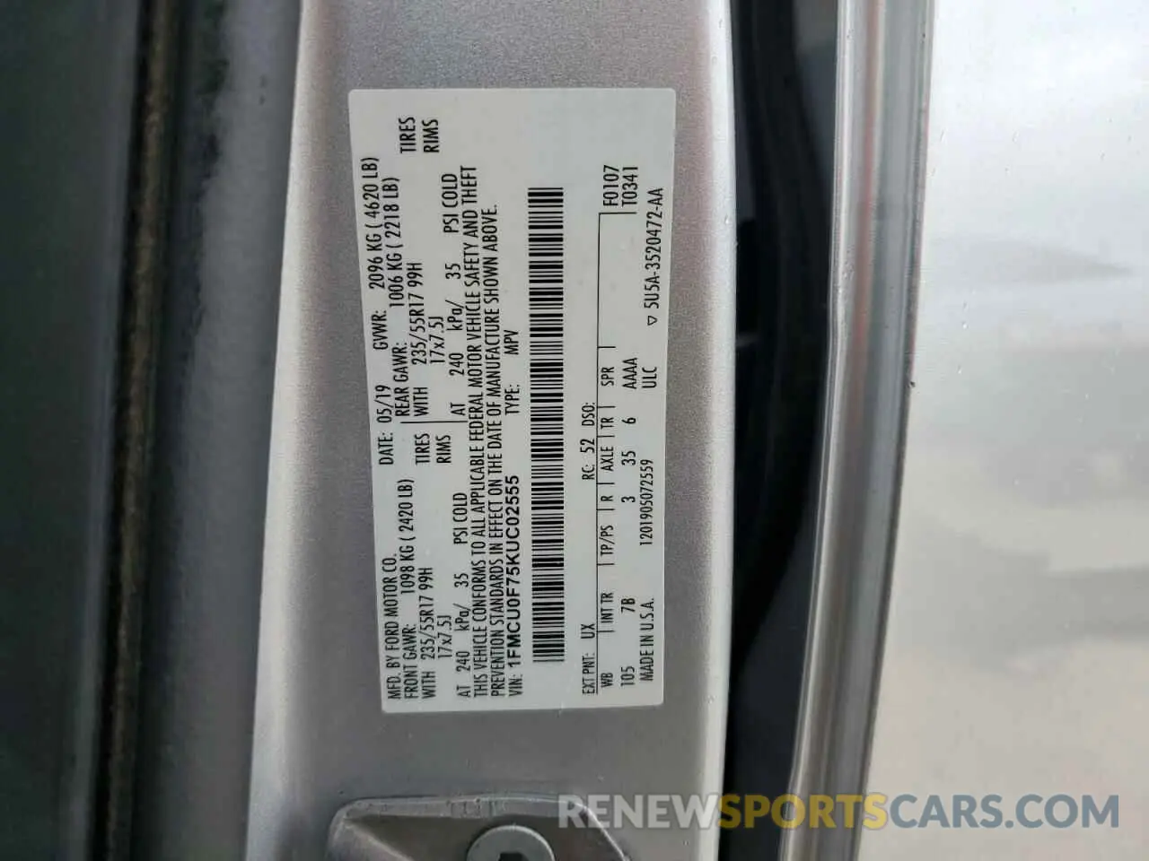 14 fotografías del automóvil dañado 1FMCU0F75KUC02555 FORD ESCAPE 2019
