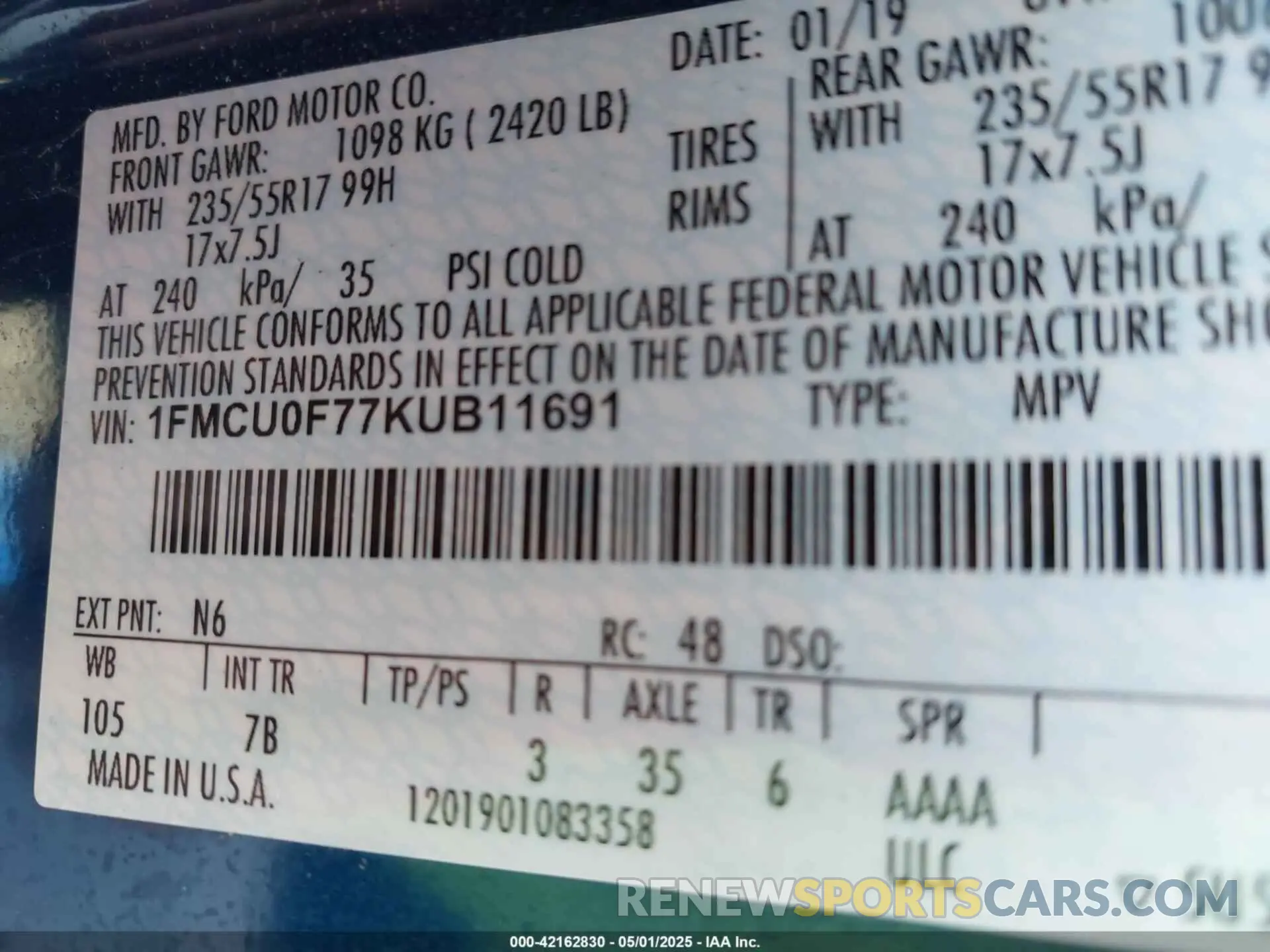 9 fotografías del automóvil dañado 1FMCU0F77KUB11691 FORD ESCAPE 2019