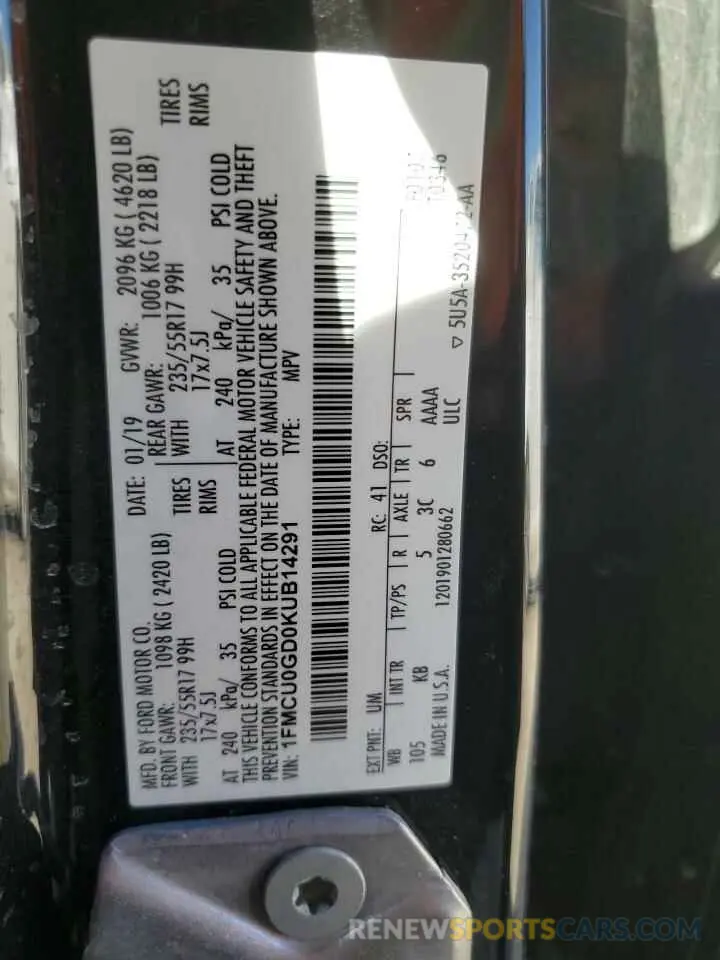 15 fotografías del automóvil dañado 1FMCU0GD0KUB14291 FORD ESCAPE 2019
