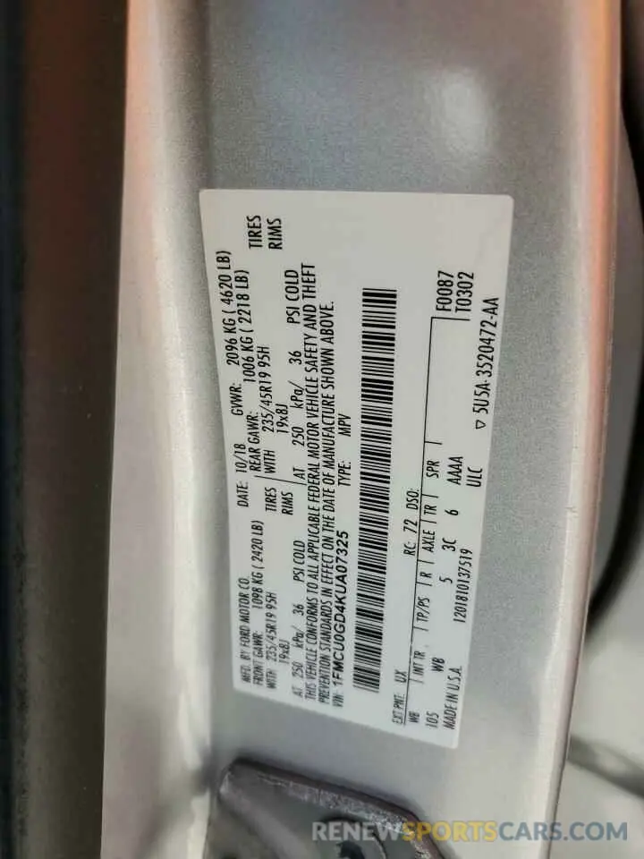 16 fotografías del automóvil dañado 1FMCU0GD4KUA07325 FORD ESCAPE 2019