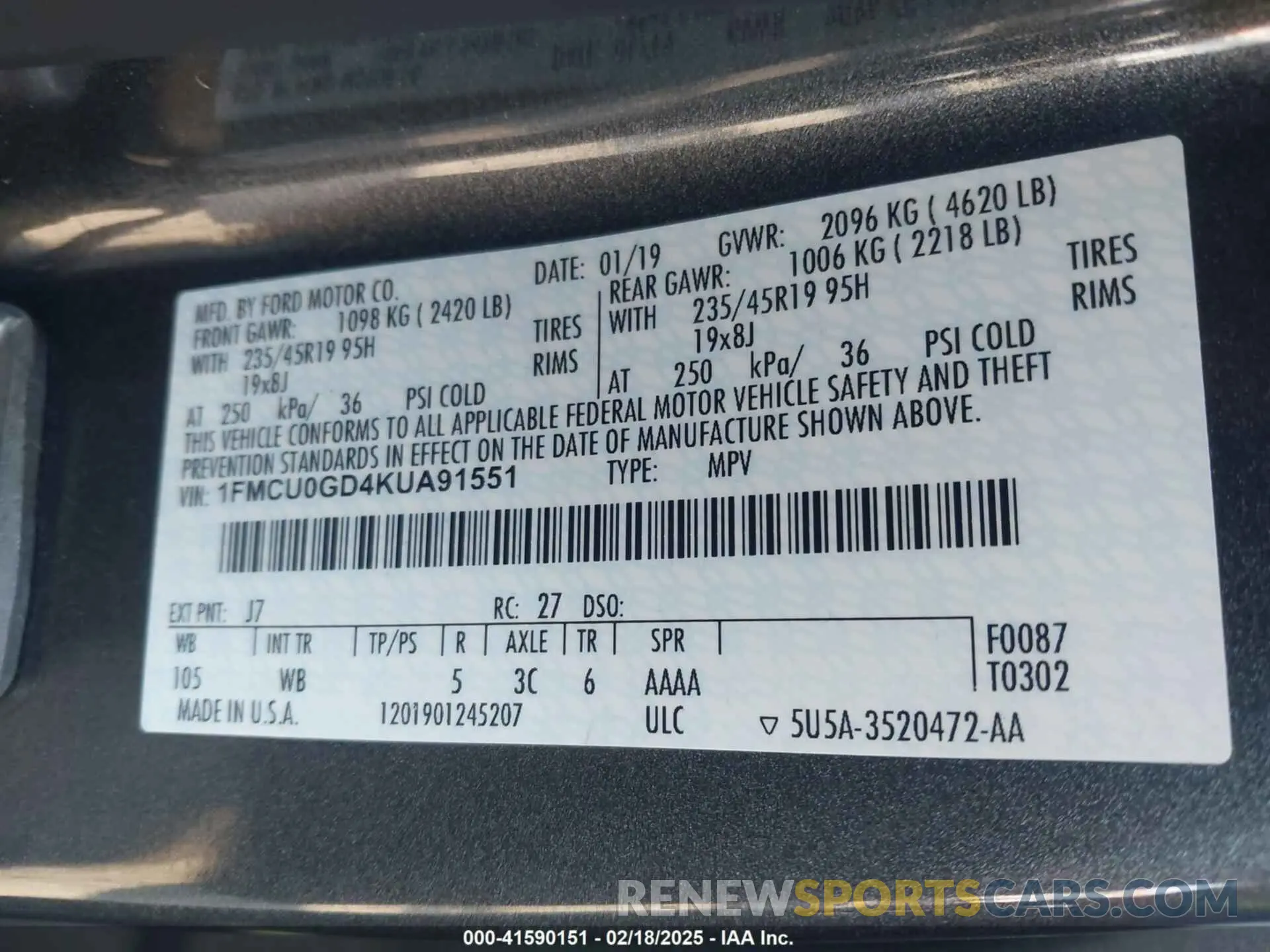 9 fotografías del automóvil dañado 1FMCU0GD4KUA91551 FORD ESCAPE 2019