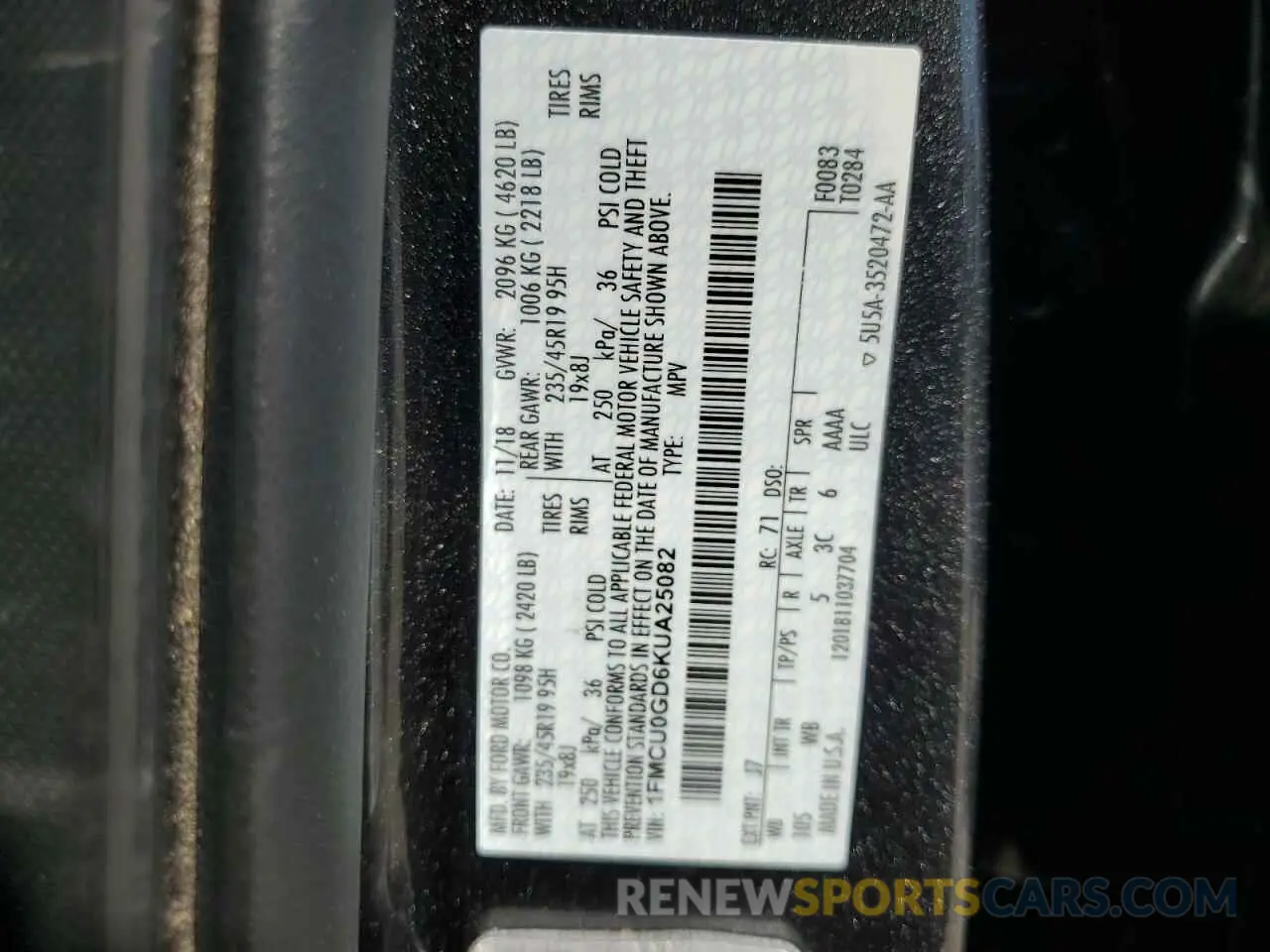 13 fotografías del automóvil dañado 1FMCU0GD6KUA25082 FORD ESCAPE 2019