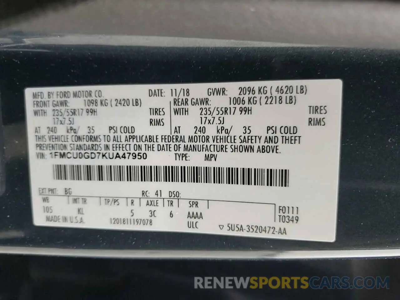 13 fotografías del automóvil dañado 1FMCU0GD7KUA47950 FORD ESCAPE 2019