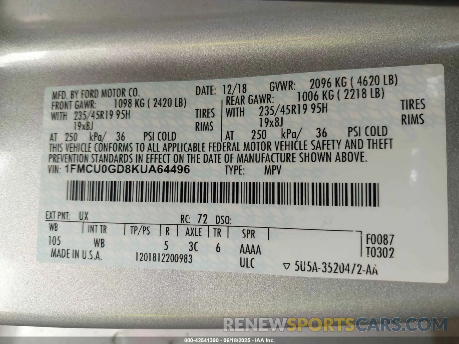 9 fotografías del automóvil dañado 1FMCU0GD8KUA64496 FORD ESCAPE 2019