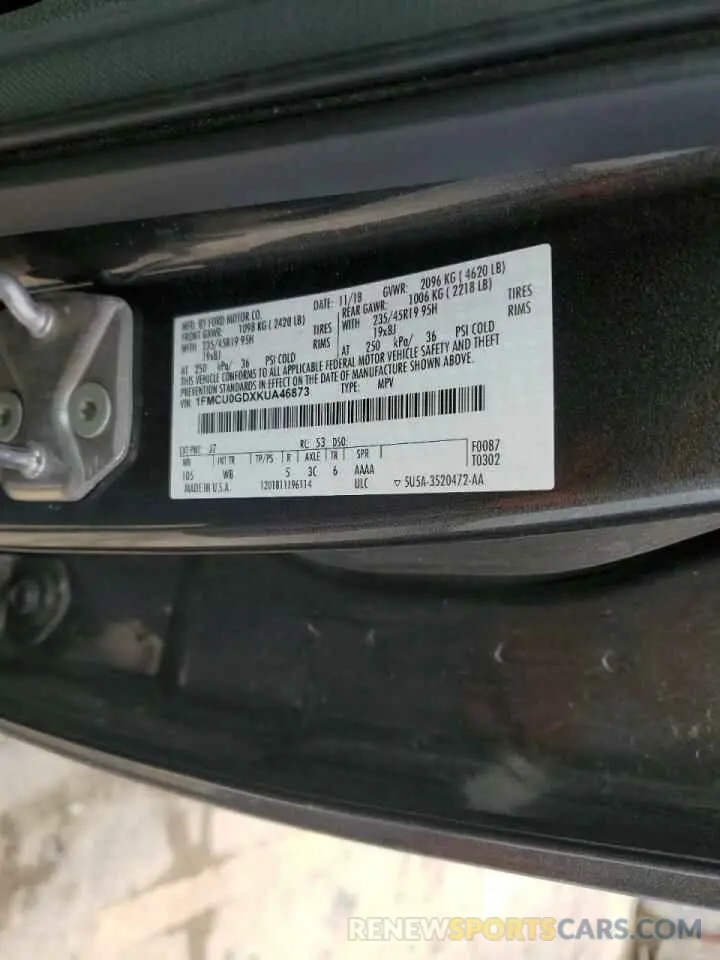 12 fotografías del automóvil dañado 1FMCU0GDXKUA46873 FORD ESCAPE 2019